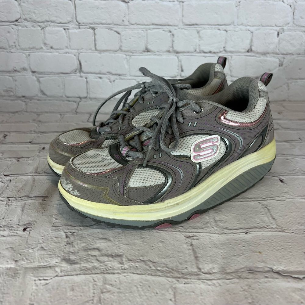 Skechers Shape Ups Women Size 8.5 Toning Walking Gray/Pink Shoes SN 11806